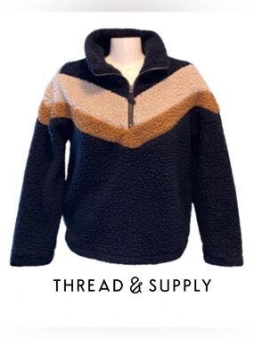 ♥️ Thread & Supply Sherpa Pullover with Cream and Tan Chevron Size S